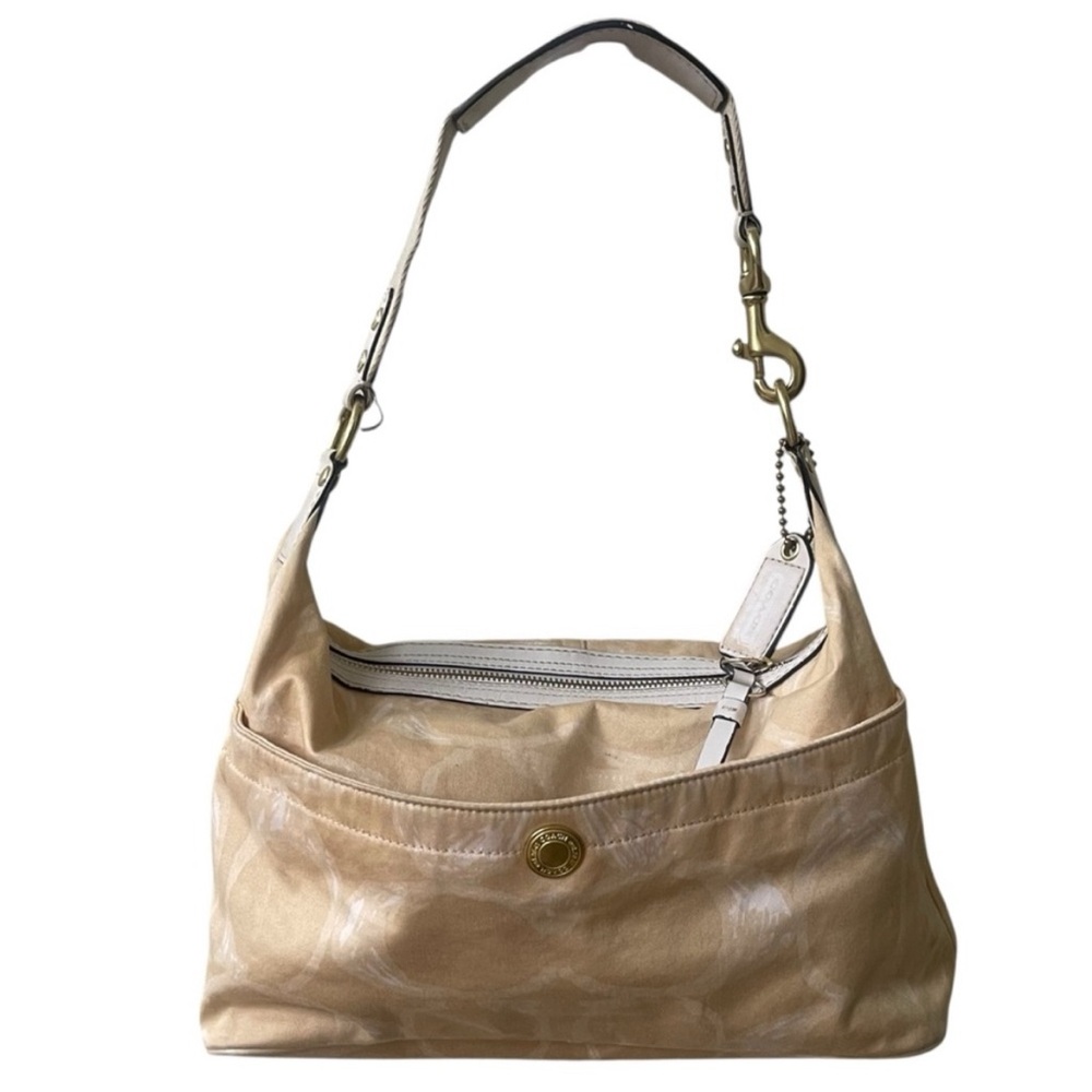 Coach Hampton Weekend - Tan and White Shoulder Bag spring summer tote purse